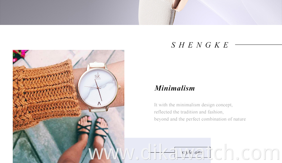 Shengke Top Brand Fashion Ladies Watches Leather Female Quartz Watch Women Thin Casual Strap Watch Reloj Mujer Marble Dial SK
